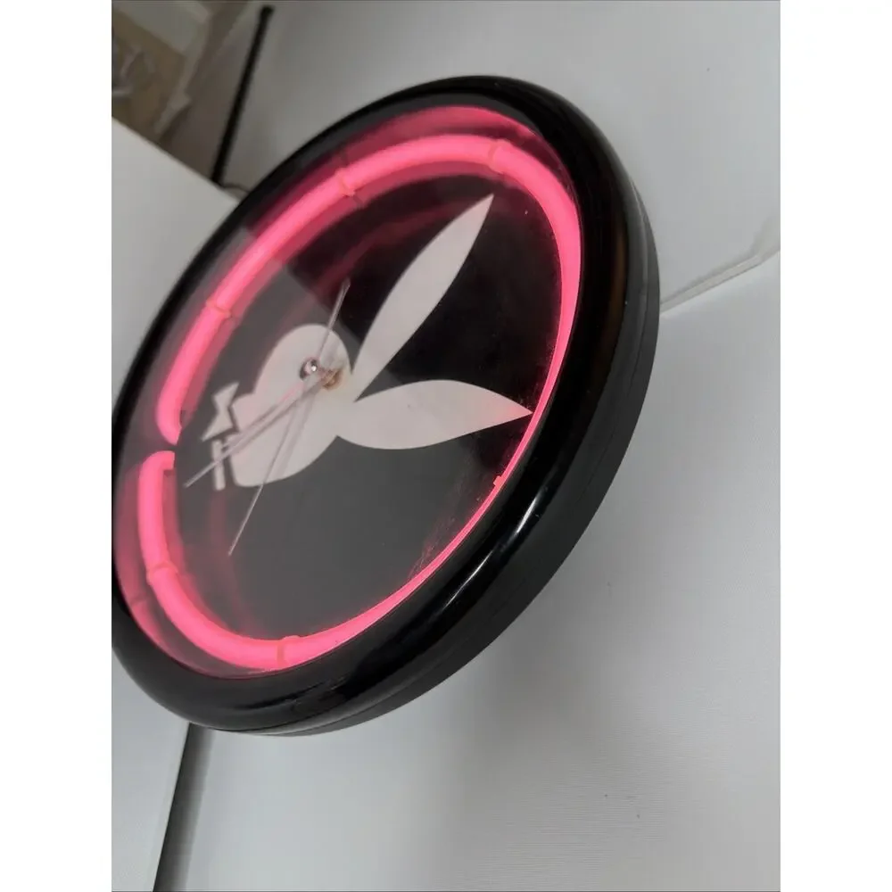 Vintage 12” Playboy Bunny Neon Pink Light Clock Works Tested Working 2000’s Y2K